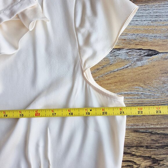 Vintage Talbots Pure Silk Satin Ruffle Button-Front Blouse Cap-Sleeve Ivory - Picture 9 of 10